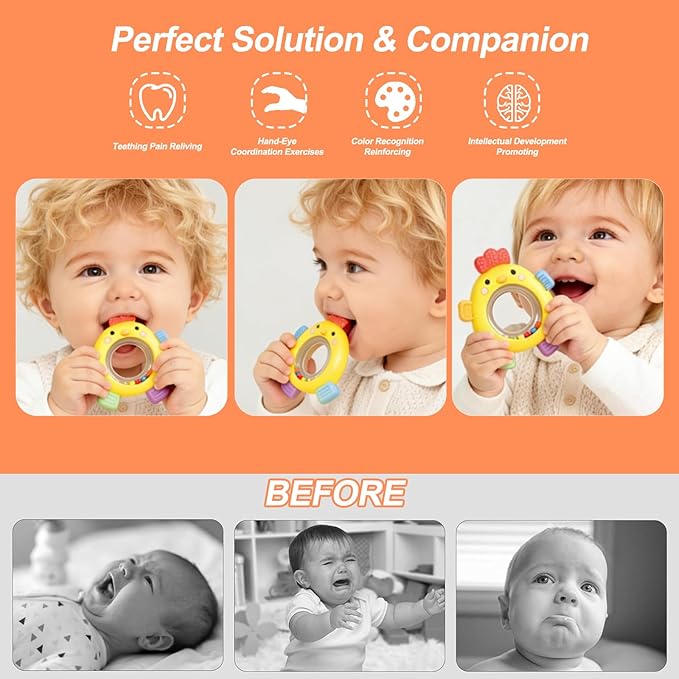 Baby Teether for 0-6 Months, Soft Silicone Teething Toy, Freezer Safe Cooling Relief, Easy Grip Design, BPA Free Baby Teething Toys 0-6 6-12 Months