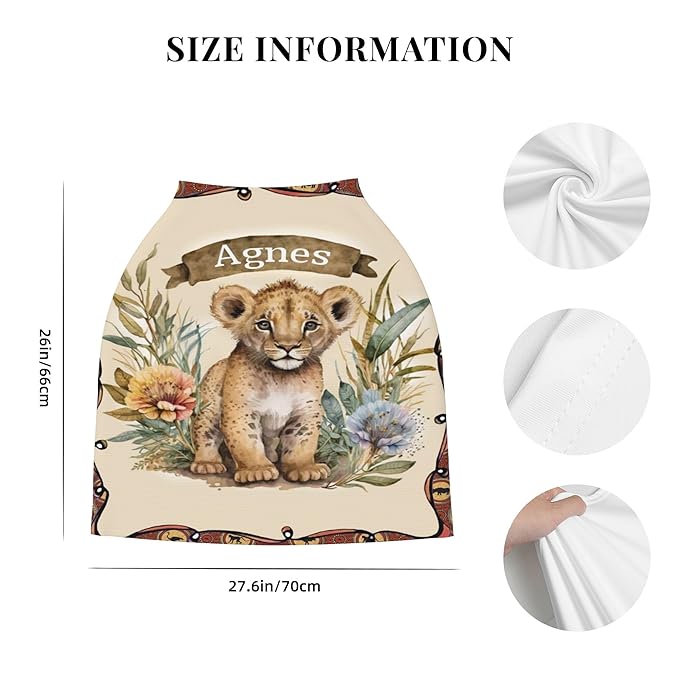Personalized Lion Baby Car Seat Cover with Name,Multi-Use Canopy for Nursing, Strollers,Shopping Carts,Customized Breastfeeding Cover, Full Privacy,Infant Stroller Cover