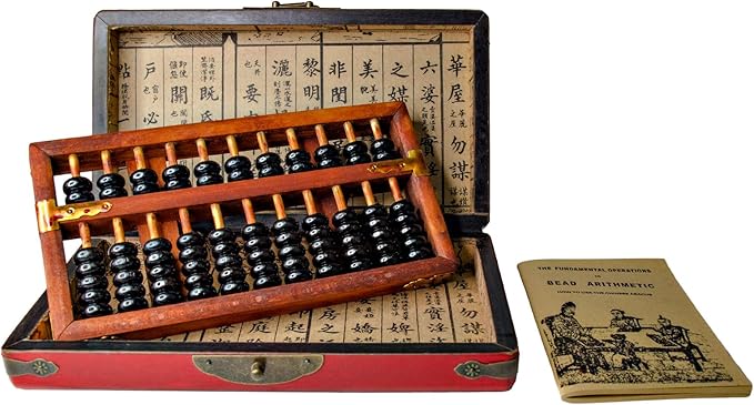 Larcele 11 Column Classic Wooden Abacus with Vintage Leather Box, Soroban for Study, Home Decorationt, Aging Treatment SP-03