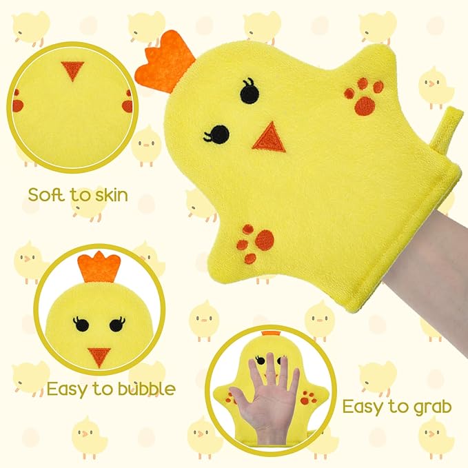 2PCS Baby Bath Mitt Washcloths Gloves Monkey Chicken Toddler Soft Washcloths for Kids Designed in Cute Animal Towel Gentle Scrub for Baby Girl Boy Bath Shower