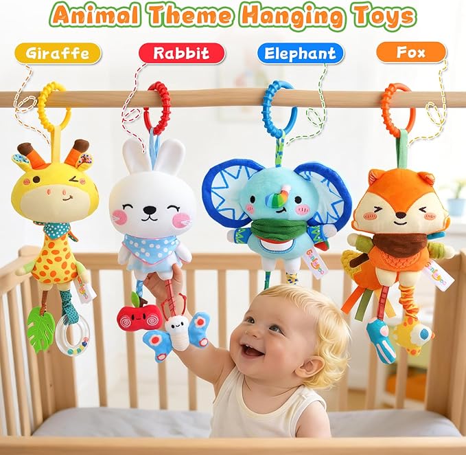 Baby Toys for 0 3 6 9 12 Months, Baby Hanging Toys, Car Seat Stroller Crib Gym Baby Rattle Toys with Teether for Newborn Infants Toddlers Baby Boys Girls Gifts