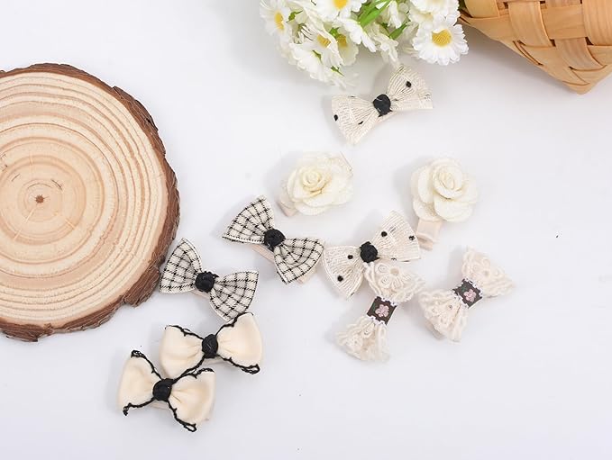 Baby Girls Hair Bow Clips, 10pcs Boutique Cotton Fully Lined Hair Pins, Non Slip Baby Barrettes Accessories for Infants Toddlers Fine Hair by BIANHUAN (Set-C)