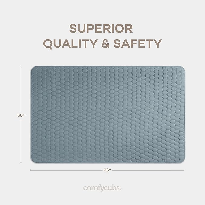 Comfy Cubs Rectangle Kids Play Mat - Large 60 x 96 inches Soft Quilted Baby Floor Mat with Non-Slip Bottom - Plush Design for Toddlers' Playtime - Comfortable and Durable - Pacific Blue