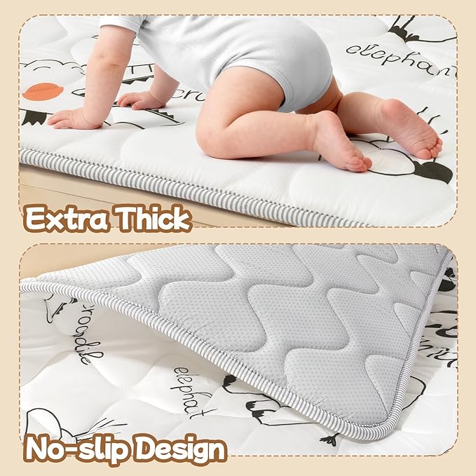 Baby Play Mat for Floor,Soft 50x50 Playpen Mat,Thick Foam Playmat for Tummy Time,Safe Non-Slip Backing for Kids,Line Animals