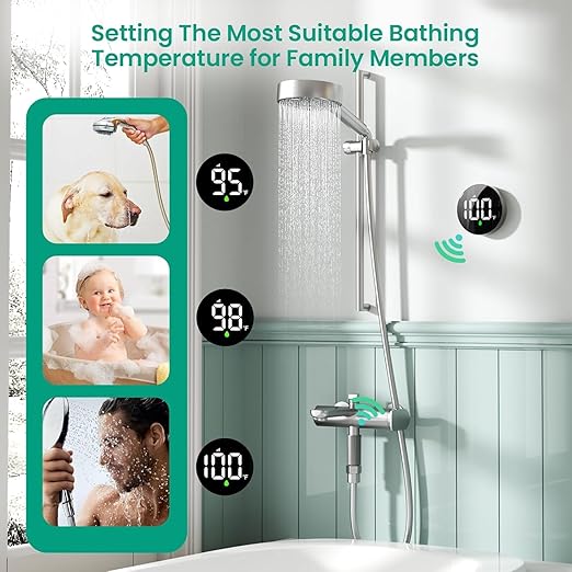 Longriver MX08 Shower Temperature Display, Shower Thermometer with Hydro Powered Sensor, Digital Water Temperature Monitor, Large Adjustable Display, IPX7 Waterproof for Bathroom, °F /°C Switchable