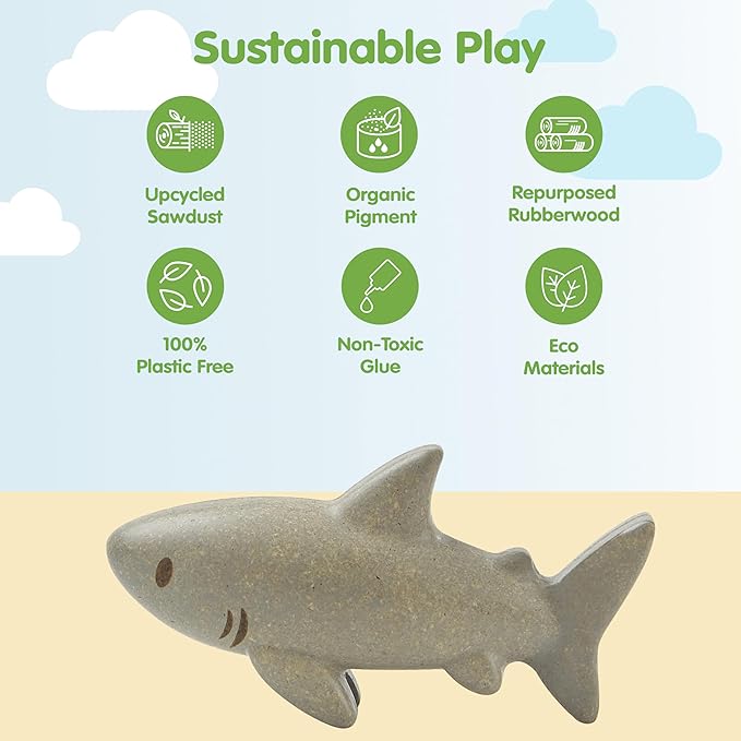 PlanToys® Wooden Shark Bath Toy | Montessori Inspired Water Toy for Imaginative & Creative Play | Eco-Friendly Animal Figure for Bath Time & Water Play