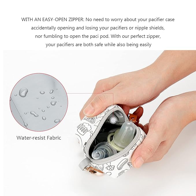 MOMIGO Pacifier Case Bag - Pacifier Holder with Clip for Diaper Bag Stroller Purse Charm, Holds 2 Pacifiers Outdoor Travel (Line)