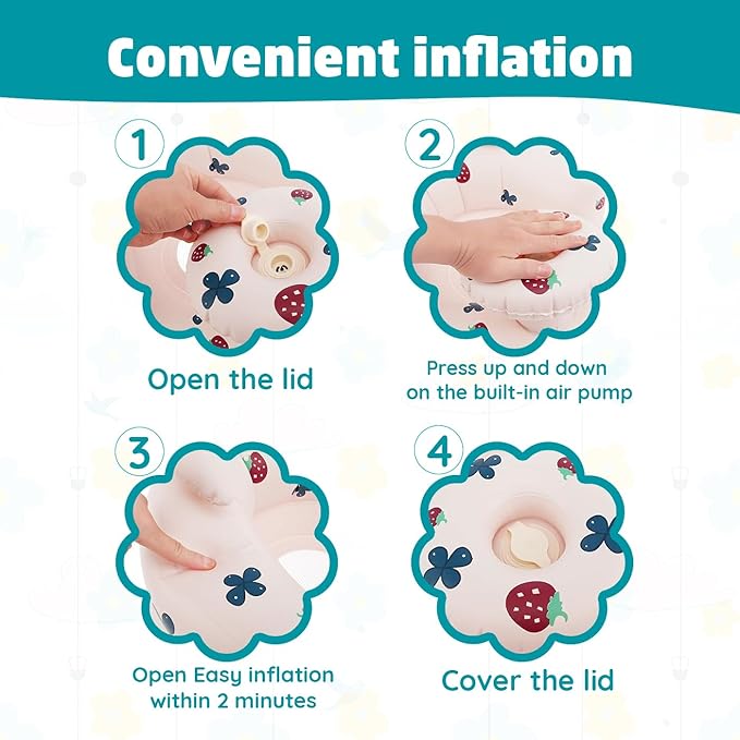 Inflatable Baby Floor Seat – Portable Baby Bouncer Self Inflatable seat for Babies 3 Months &-Up with Built-in Air Pump for Sitting Back Support