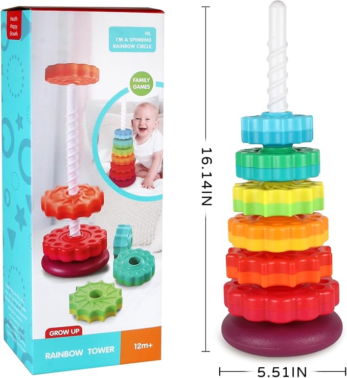 Spinning Stacking Toys for Toddlers 1-3, Ring Stacker for Babies 0-6-12-18 Months, Spinner for Infants, Montessori Autism Sensory Toys, 1 2 3 Year Old Girl Boy Christmas Birthday Gifts