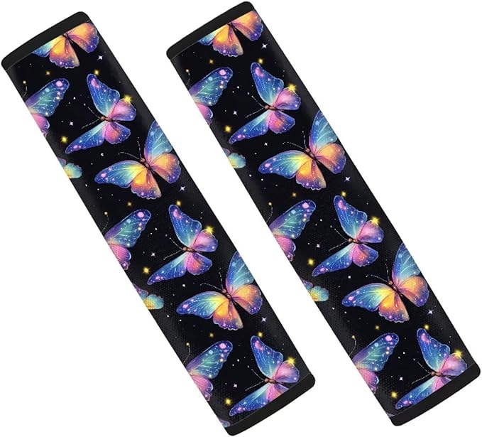 AFPANQZ Colorful Butterfly Car Seat Belt Pads Covers Harness Shoulder Straps Pad Cushion Safety Seatbelt Pillow Cover for Adults Comfortable Driving Adjustable Universal Fit