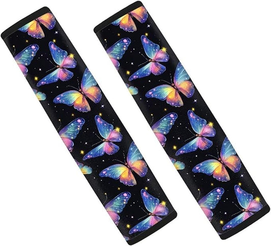AFPANQZ Colorful Butterfly Car Seat Belt Pads Covers Harness Shoulder Straps Pad Cushion Safety Seatbelt Pillow Cover for Adults Comfortable Driving Adjustable Universal Fit