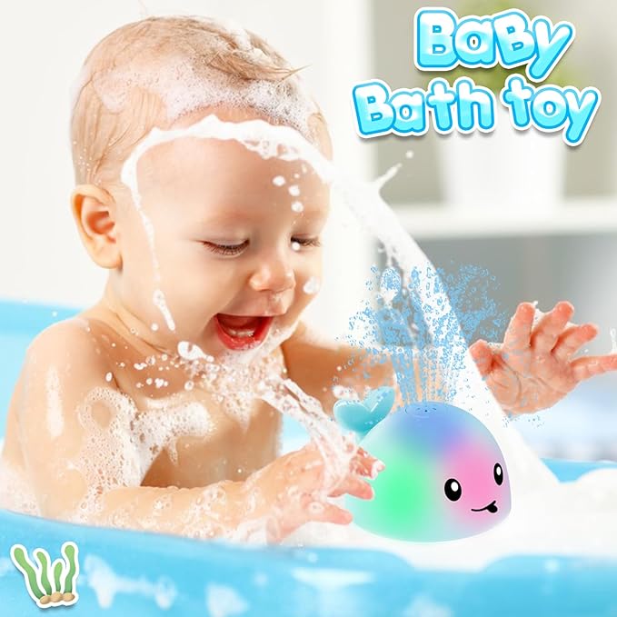 ANGGIKO Baby Boy Bath Toys, Easter Basket Stuffers for Babies 1 Year Old Boy Gifts, Toddler Bath Toys for Kids Ages 1-3, Light Up Whale Bath Toy Sprinkler Baby Toys 6-12-18 Months Bathtub Fountain Toy