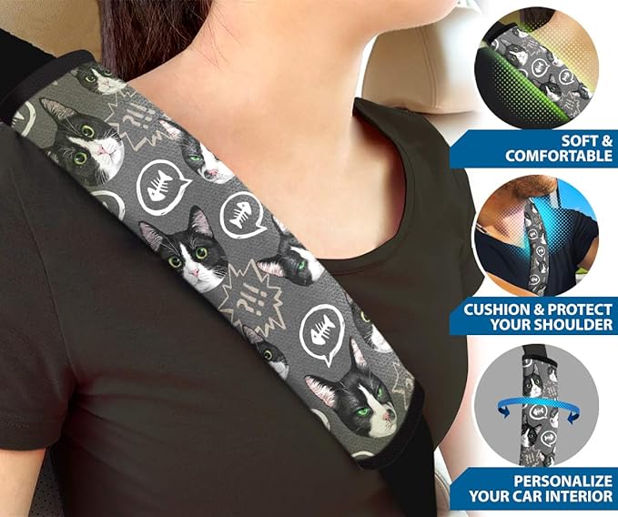 WIRESTER Soft Car Safety Seat Belt Shoulder Pad Cover Design, Cushion Harness Comfortable Pad (Dog Face, Cat Face, Turtle, Mermaid Scale, Nebula Galaxy)