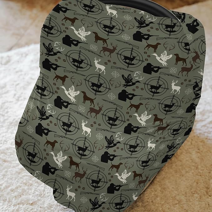 Green Hunting Deer Hunting Duck Baby Car Seat Covers Dog Hunter Stretchy 5-in-1 Cover Hunting Animals Lover Gift Adjustable Infant Carseat Canopy Cover Elk Duck Hunter Breathable Nursing Cover-Up