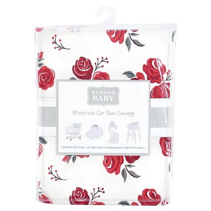 Hudson Baby Unisex Baby Multi-use Car Seat Canopy, Red Rose, One Size