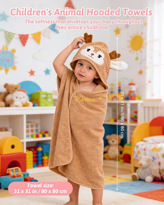 Personalized Baby Bath Towels for Newborn, Custom Cute Animal Hooded Towels with Embroidered Name,Soft Coral Fleece Blanket For Toddlers 1-3,Highly Absorbent Bathrobe Blanket Gifts for Boys & Girls