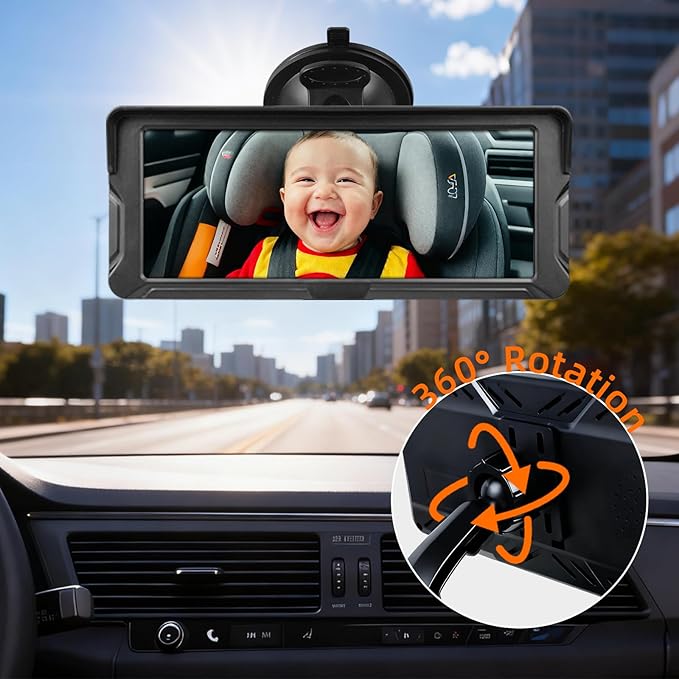 Baby Car Camera for 2 Kids 1080P Split-Screen Monitor Dual Cam Rear-Facing Cameras IR Night Vision 360° Rotatable Backseat Screen, Car Seat Mirror Alternative (0079 with 6.86in Monitor)