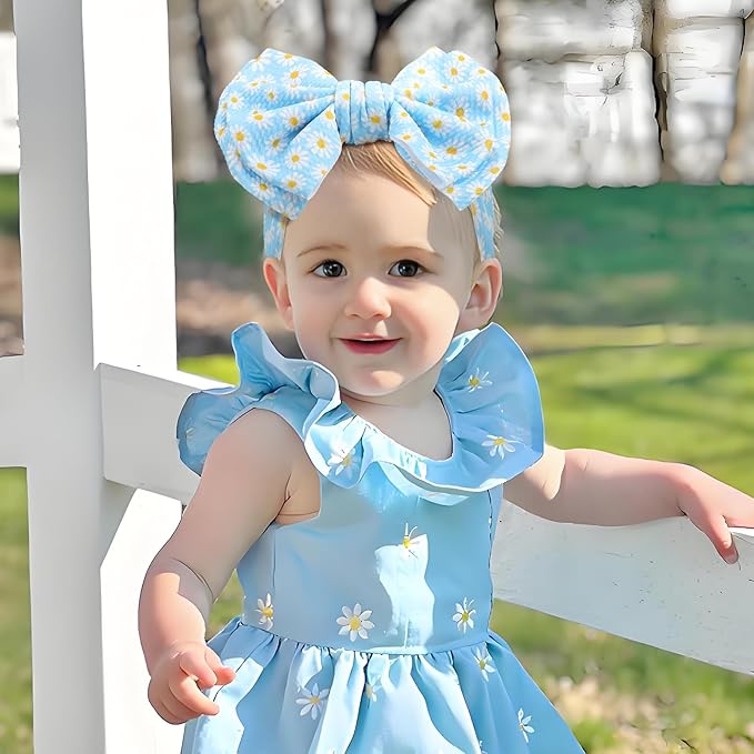 Daisy Baby Bow for Girls Blue Headbands for Baby Girl Hair Bow Accessories Summer Outfits for Infants Toddlers Hair Accessory