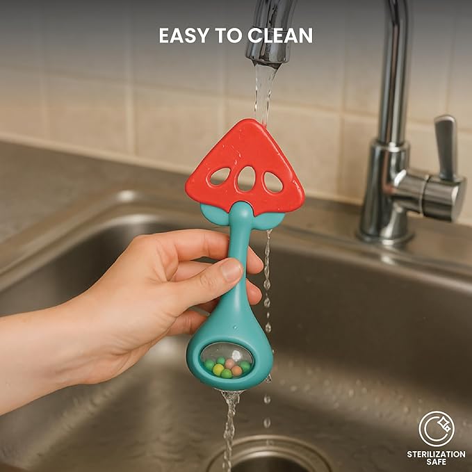 Lulyboo Watermelon Silicone Rattle Teether for Babies - BPA-Free, Food-Grade Textured Silicone Gums Soother with Gentle Rattle Ergonomic Design for Small Hands, Sterilization Safe, Dishwasher Friendly