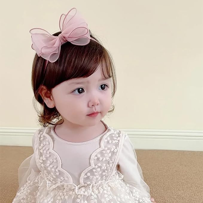 Cute Lace Bow Baby Girls Headbands Large Knot Hair Band Soft Chiffon Hairband Elastic Shower Hair Accessories for Newborn Infant Toddler Kids (Pink A, Elastic)