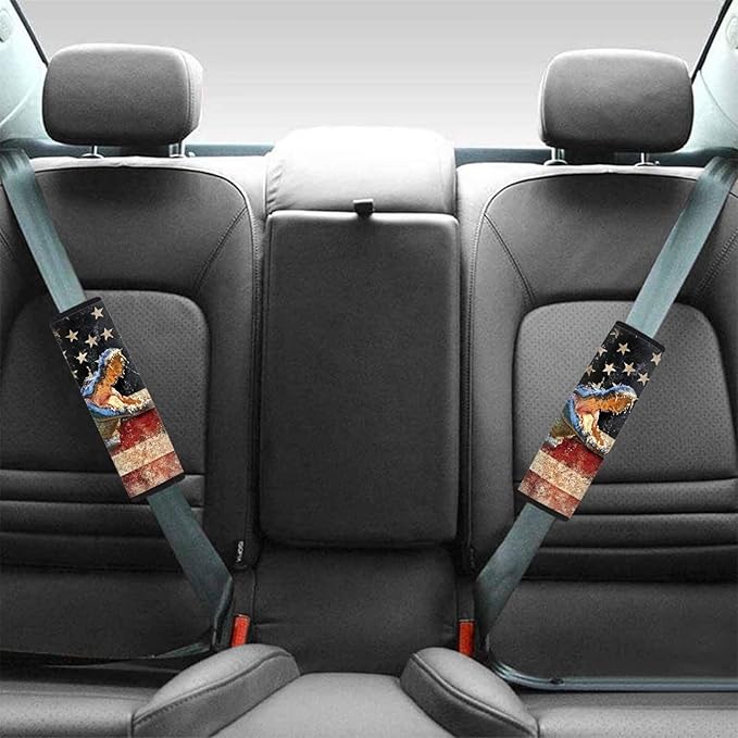 Car Seat Belt Cover Pad,2-Pack Soft Car Safety Seat Belt Strap Shoulder Pad for Adults and Children,2 Piece Crocodile USA Flag