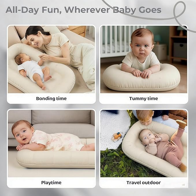 Baby Lounger 0-24 Months 100% Cotton-Snuggle Cozy Me Lounger,Soft & Breathable Baby Lounger for Newborn Play Mat,Infant Babies Essentials Gifts,Apricot(Lounger Cover Included)