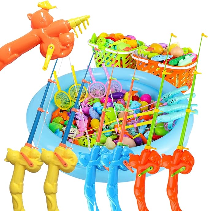 6 Pieces Fishing Rod Magnetic Fishing Game Educational Learning Toys 3 Colors Plastic Floating Fish Toddler Color Ocean Sea Animals for Children and Adult Magnetic Fishing Rod Game