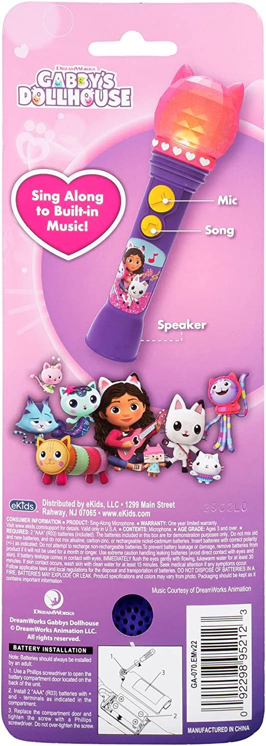 DreamWorks Gabby's Dollhouse Toy Microphone for Kids, Musical Toy for Girls with Built-in Music
