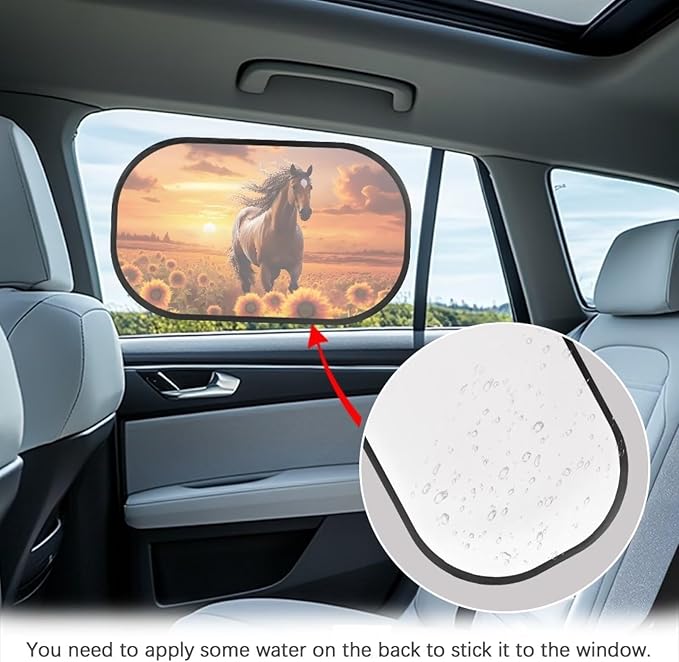 Bulopur Sunflower Horse 2 Pack Window Shades for Car UV Protection Breathable Car Seat Sun Protection Easy to Install Mesh Back Window Sun Shades for Car