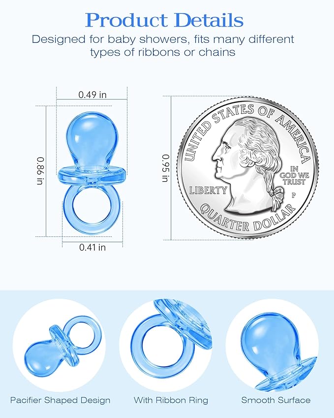 200 Pcs Mini Pacifiers Baby Shower Games, 0.86'' Acrylic Pacifiers in Clear Jar, Chupones para Baby Shower Pacifier for Party Favors, Table Scatter, Gender Reveal Decoration DIY Craft(Blue)
