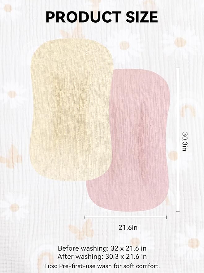 TILLYOU Muslin Baby Lounger Cover, 100% Cotton Newborn Lounger Cover, 2 Pack Baby Nest Slipcover for Boys Girls, Cover Only, Pink and Apricot