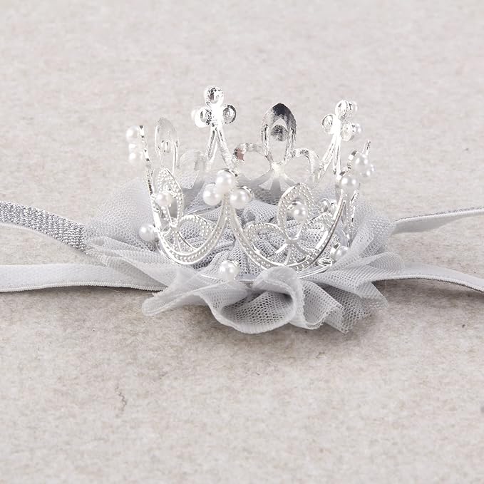 Nishine Princess Toddler Girls Crown Tiaras Baby Elastic Birthday Party Crown Headband Photo Props Gift (Pearl&Silver)