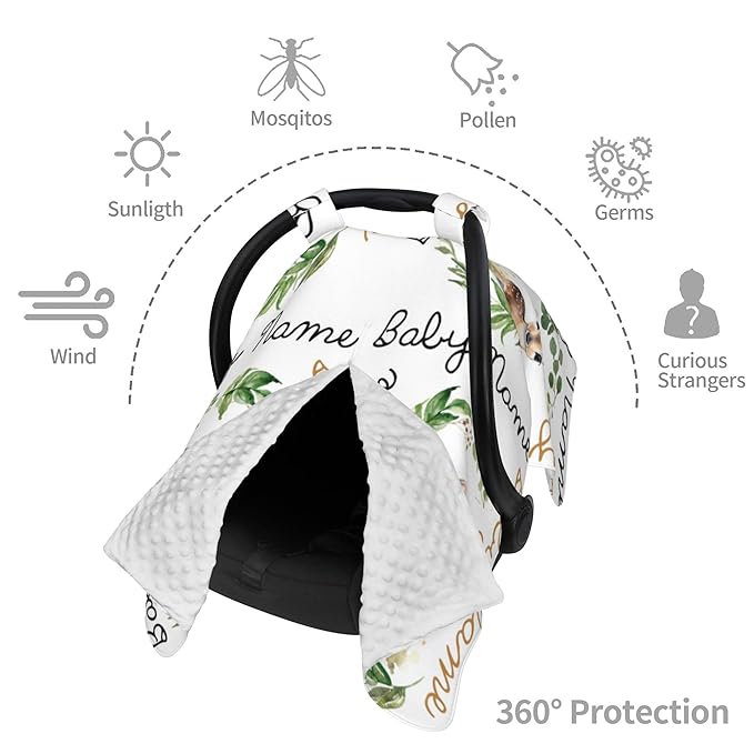 Winter Carseat Cover for Baby Personalized Deer Baby Car Seat Cover with Name Custom Minky Car Seat Canopy Boys Girls Infant Carrier Covers Nursing Cover Toddler Blanket