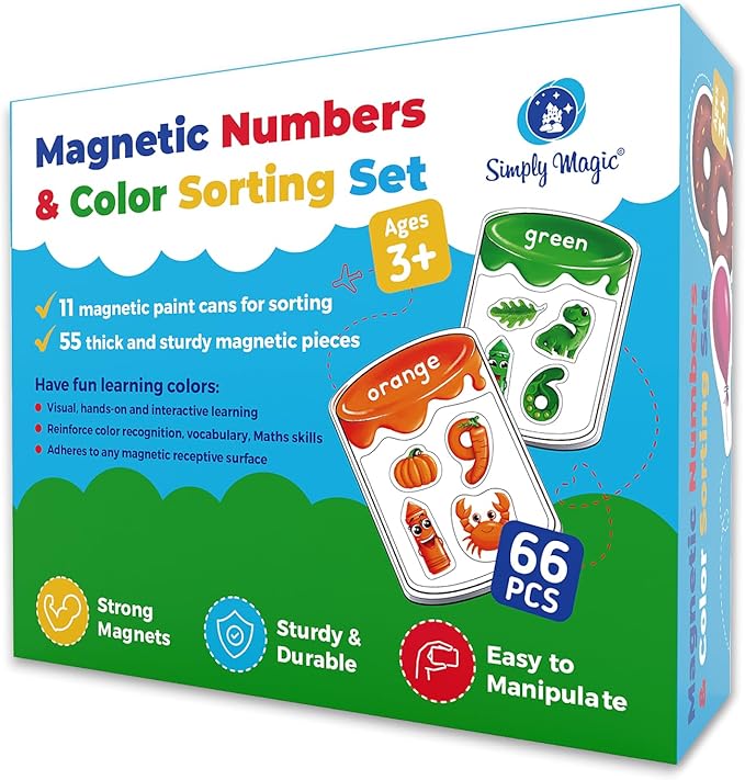 66 PCS Magnetic Color Sorting Set, Magnetic Numbers & Colors Sorting Toys for Toddlers, Numbers Color Sorting Magnets for Fridge and Whiteboard, Recognition Sorting Set - Simply Magic