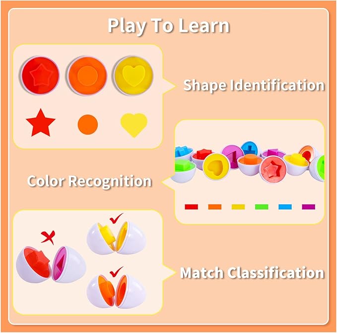Toddlers Easter Chicken Eggs Matching Toys for Boys Girls 2 3 4 5 Years, Colors & Shape Matching Game, Preschool Sensory Fine Motor Skills Development Toy, Birthday Gifts for Baby Boys Girls