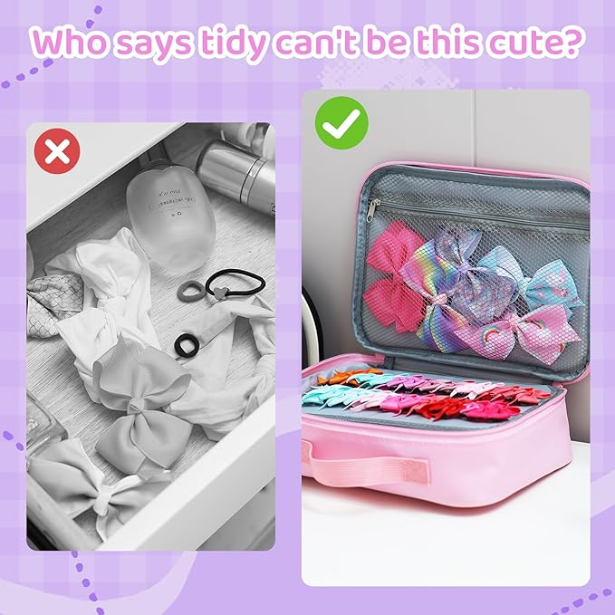 Bow Organizer for Girls, Bows Holder for Girls Hair, Bow Case Organizer for Toddler Baby Girl Hair Accessories for Claw Clip (Rainbow)