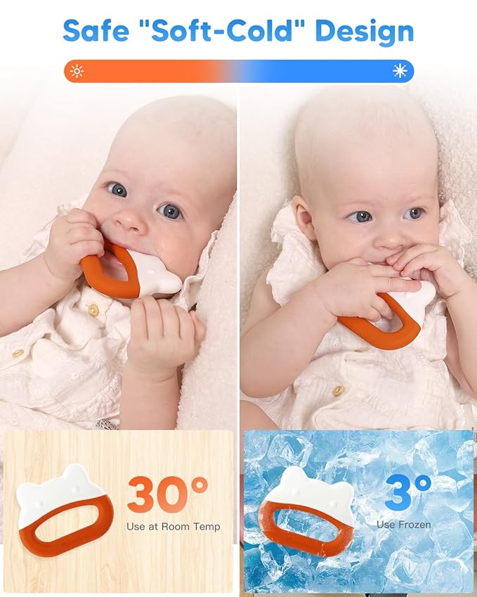 Water-Filled Freezable Baby Teether – Cooling Teething Toy for Babies 3+ Months, Gentle Comfort for Sore Gums, Includes Reusable Freezer Bags – Frog Orange