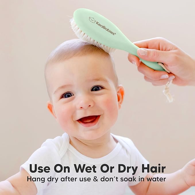 Wooden Baby Hair Brush for Toddler Girls, Boys - Cradle Cap Brush for Babies, Soft Goat Bristles, Perfect Gentle Scalp Newborn Comb for Infant, Girls, Boys, Bath Essentials (Sage, Regular)