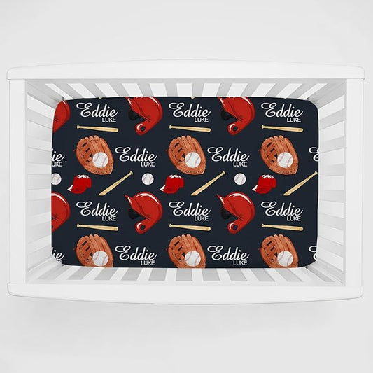 Personalized Pack and Play Sheets with Name, Custom Baseball Theme Baby Mini Crib Sheets for Baby Boys Girls, Name Pack n Play, Fitted Sheet with Name, Soft and Breathable Material