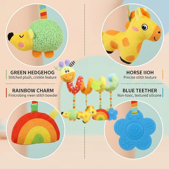 Multi-Use Baby Spiral Activity Toy – Spiral carseat Toy for Car Seat, Stroller,Play Gym, Keeps Baby Quiet, Easy Travel Solution
