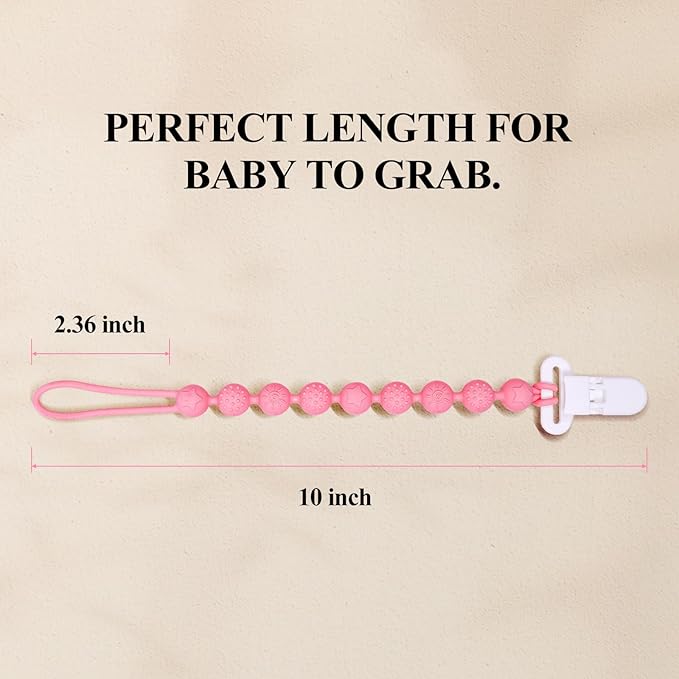 4 Pcs Pink Baby Silicone Teething Pacifier Clip,One-piece Design,Round Shape,Textured Surface,BPA Free.