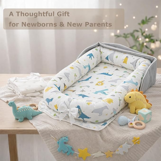 Baby Lounger Play Mat for Tummy Time,Baby Lounger for Newborn Awake-Time Pad,Portable Newborn Babies Essentials Gifts 0-24 Months Home or Travel (Long Necked Dragon)
