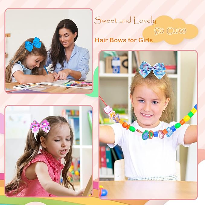 12 Pcs 5 Inch Hair Bows for Girls,Colorful Rainbow Heart Girls Hair Bows Grosgrain Ribbon Hair Bow With Alligator Clips for Toddlers Little Girl Children Kids Teens
