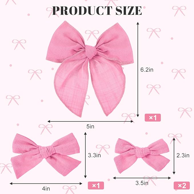 4 Pcs Pink Cotton Linen Hair Bows, Girls Bows for Hair, Toddler Hair Bows, Alligator Clips Knot Hair Bows for Girls, Light Pink, 3 Styles & 3 Sizes