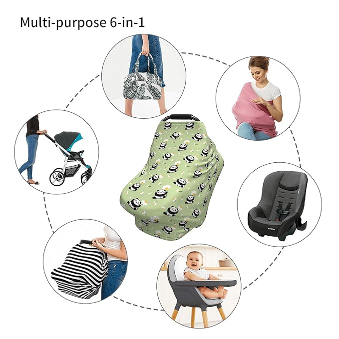 Panda Car Seat Canopy, Baby Breastfeeding Cover, Multi Use Baby Stroller and Carseat Cover, Boys and Girls Shower Gifts