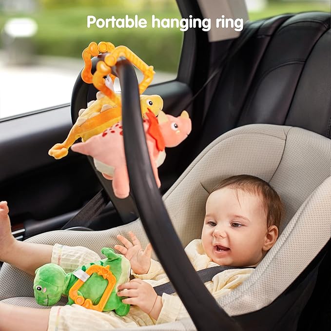 TUMAMA Stuffed Toys,Hanging Reversible Dinosaur & Egg Plushies Set for Easter Decoration Baby Gym Carseat Crib,Soft Plush Animal Toy for Kids Toddlers Boys Girls,3PCS