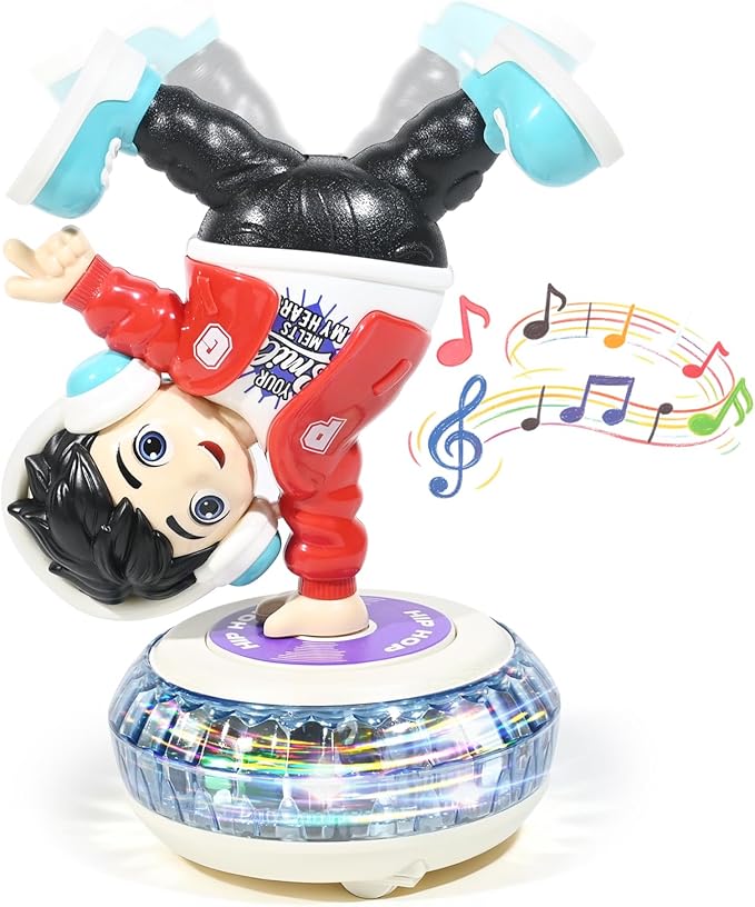 Electric Upside-Down Spinning Street Dance Figurine, Light Up Infant Toys Birthday Easter Gifts with Dynamic Music & Cool Lights