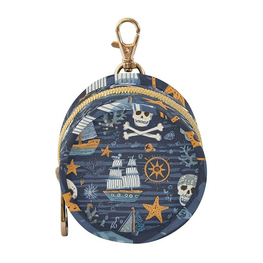 Pacifier Holder with Clip Pacifier Case for Diaper Bag Round Baby Pacifier Pouch Box Bag Portable Blue Pirate Skulls Sailboats Starfish and Compass
