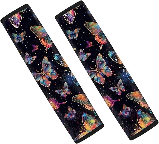 Biyejit Colorful Butterfly Car Accessories Seat Belt Covers Adult Seat Belt Shoulder Strap Covers for Women Girls Seatbelt Pads Universal Fit 2 Packs