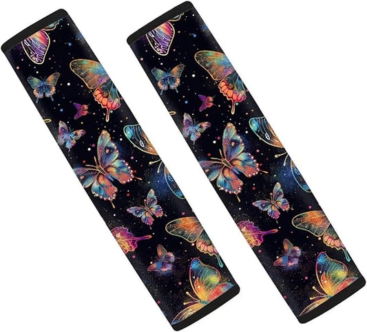 Biyejit Colorful Butterfly Car Accessories Seat Belt Covers Adult Seat Belt Shoulder Strap Covers for Women Girls Seatbelt Pads Universal Fit 2 Packs